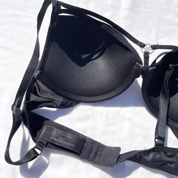 Marlies Dekker Push Up Bra US 32C Black Underwire Strappy - Picture 6 of 7